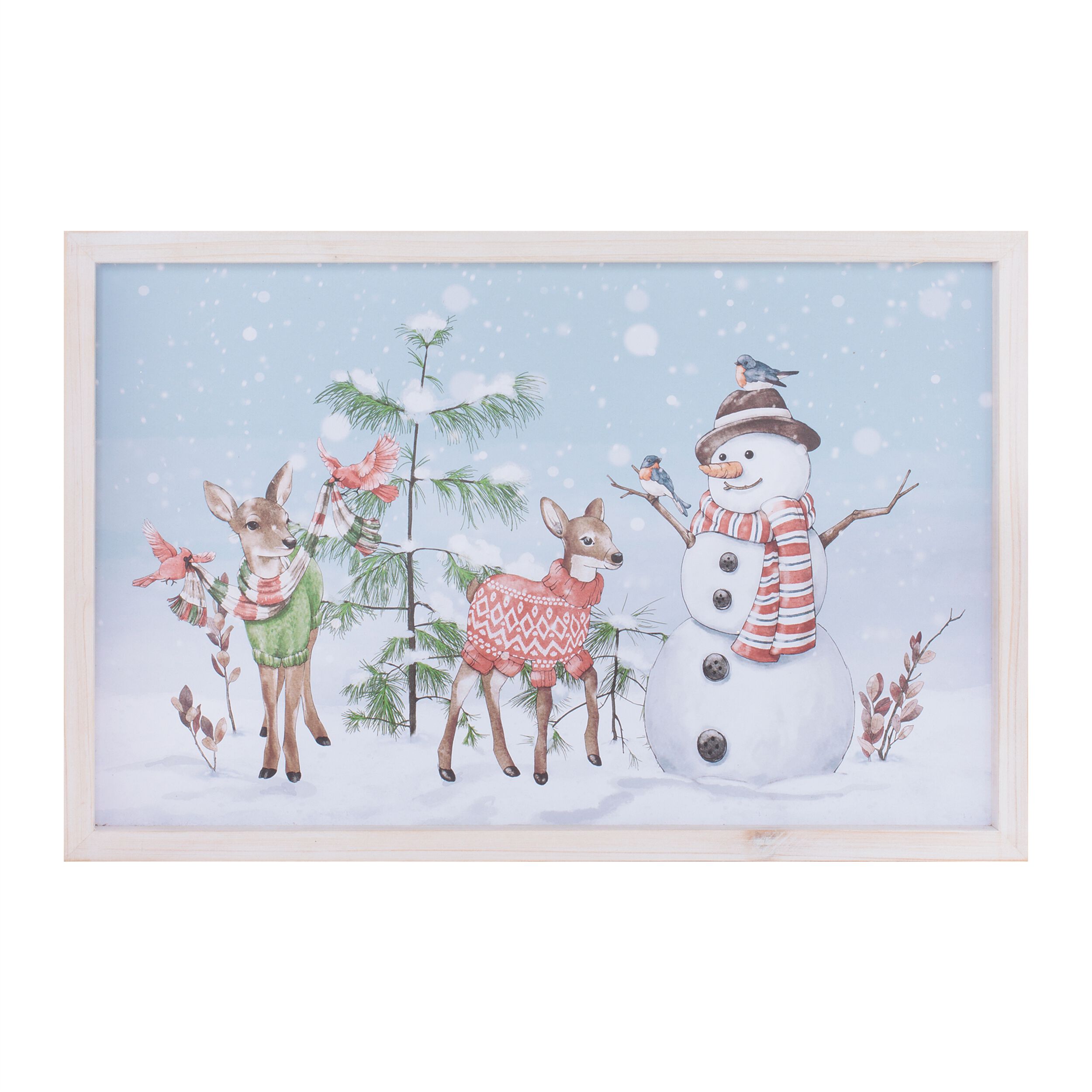 Framed Snowman and Deer Wall Art 20 inchesL, WHITE BLUE, hi-res image number 0