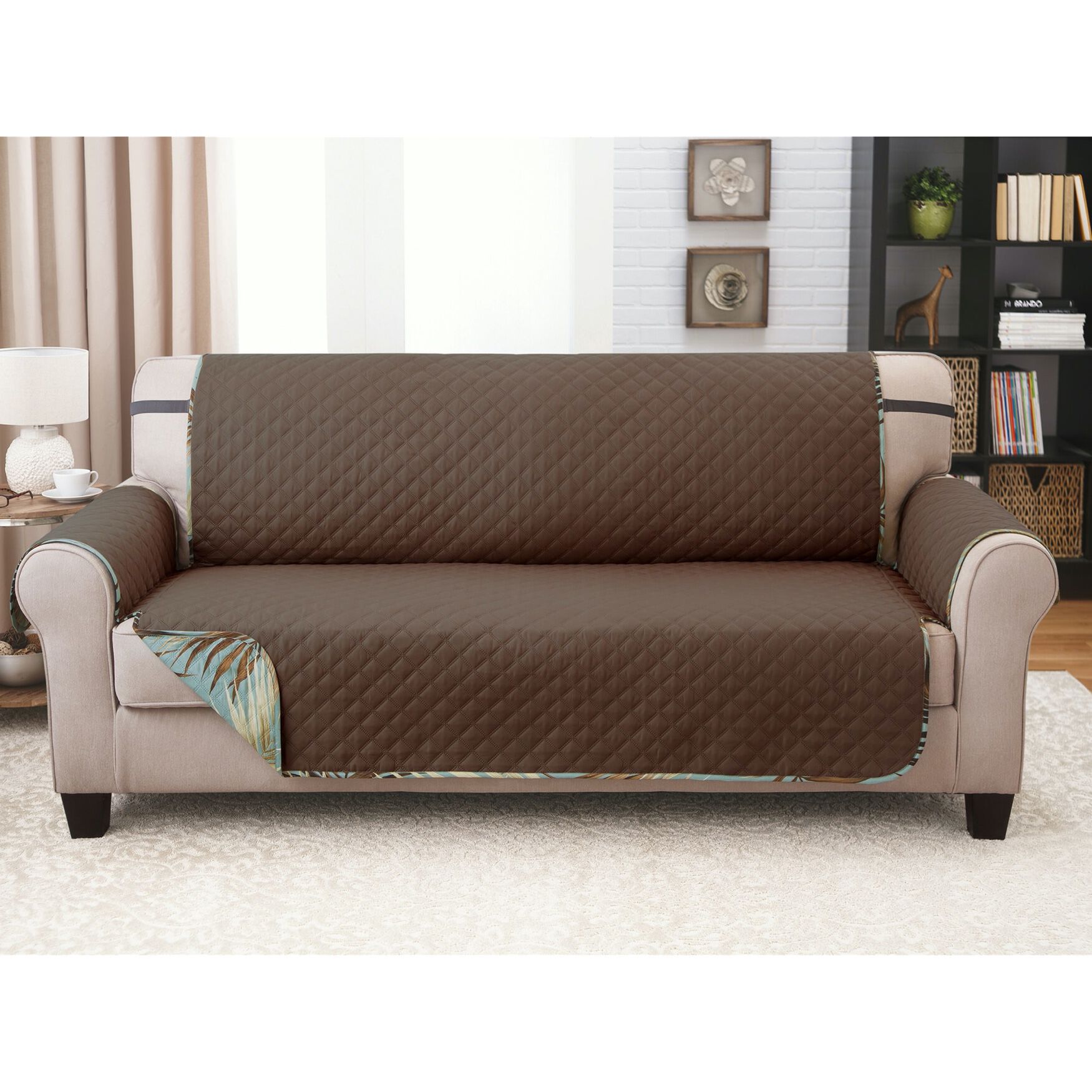 Printed Reversible Quilted Sofa Protector, , on-hover image number 1
