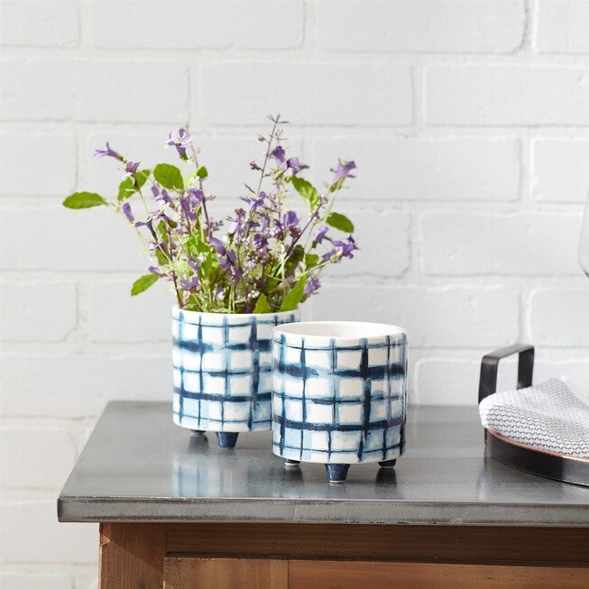Pot (Set of 2) 4.25 inchesD x 4.5 inchesH Dolomite, BLUE/WHITE, alternate image number 1