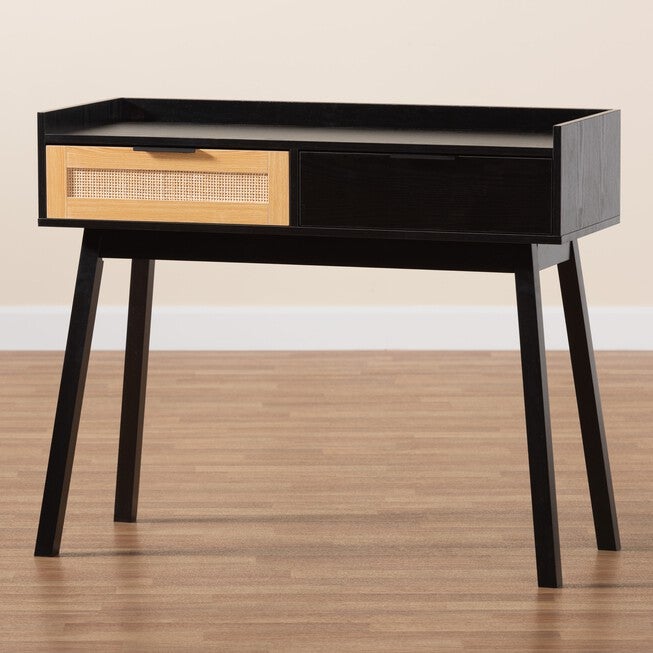 Kalani Mid-Century Modern Two-Tone Espresso Brown And Natural Brown Finished Wood 2-Drawer Console Table, , alternate image number 9