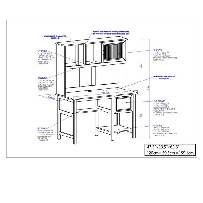 Ansel 47 inches Writing Desk With Hutch Writing Desk, , alternate image number null