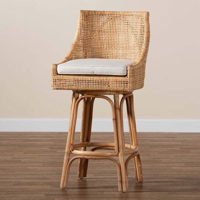 Bella Modern Bohemian Natural Brown Rattan Bar Stool, , alternate image number null