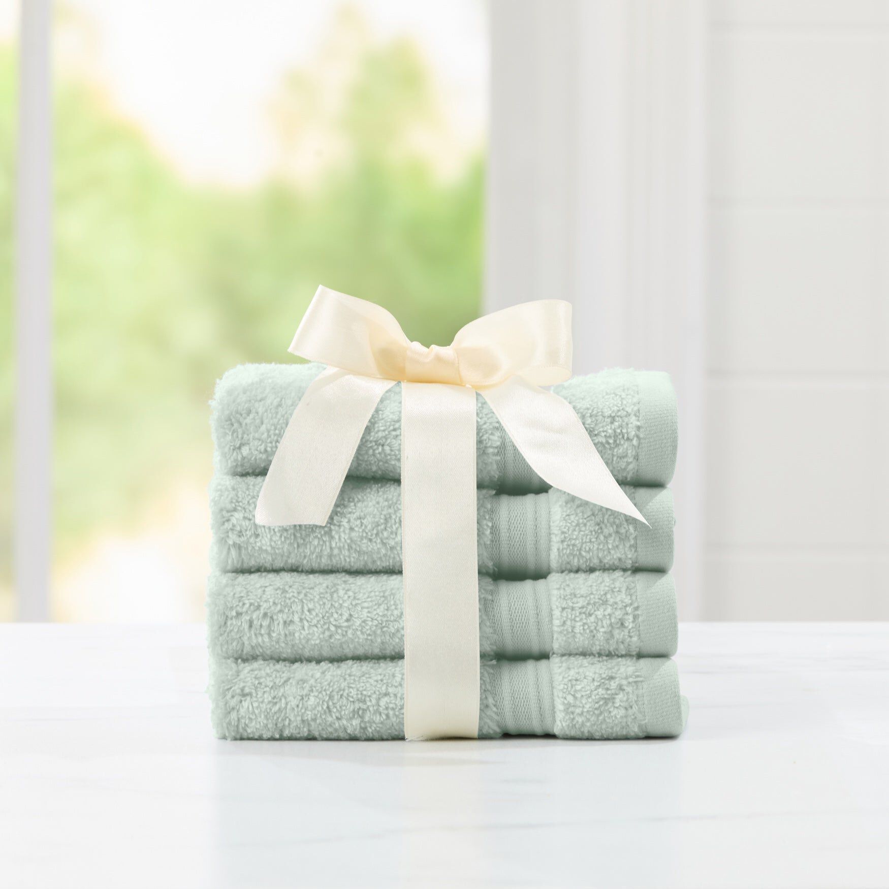 Amore Plush Wash Cloth 4-PC Set, SEAFOAM, hi-res image number 0