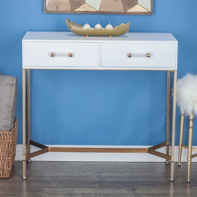 White Glam Metal Console Table, 31 x 47, , alternate image number null