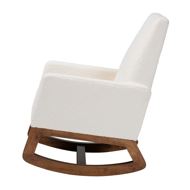 Yashiya Mid-Century Modern Off-White Boucle Upholstered And Walnut Brown Finished Wood Rocking Chair, , alternate image number null