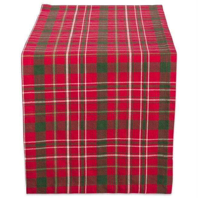 Tartan Holly Plaid Table Runner 14x72, RED, hi-res image number null