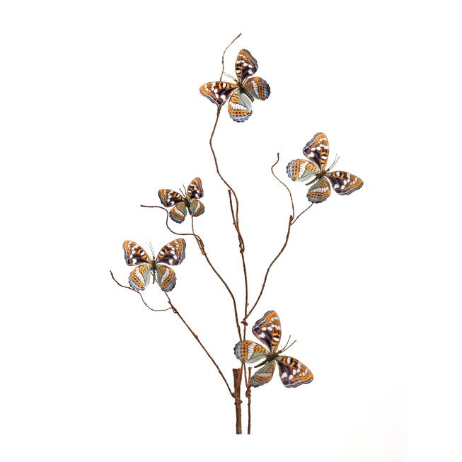 Blue And Orange Wire Butterfly Spray (Set Of 6), BLUE, hi-res image number null