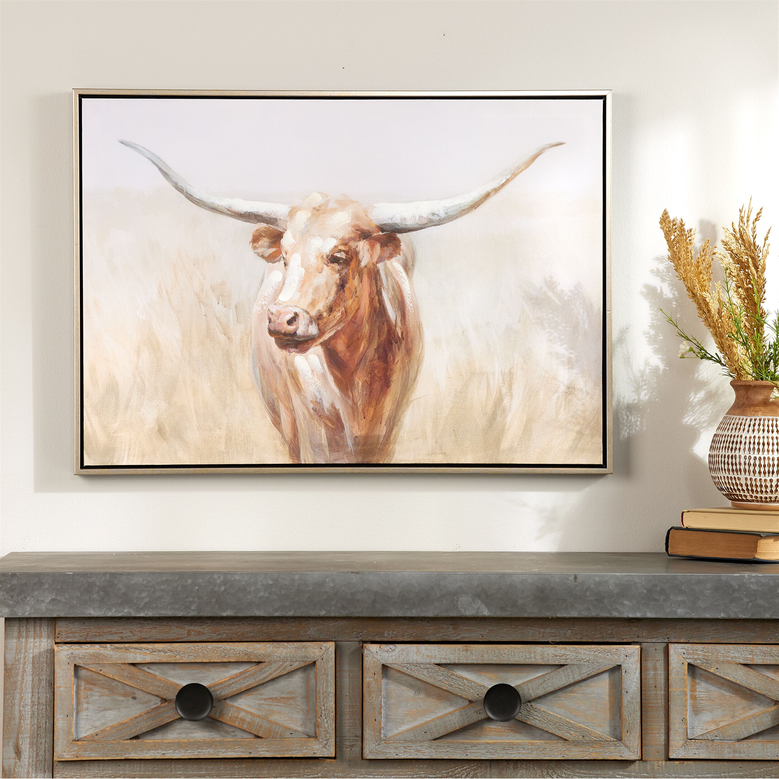 Framed Long Horn Cattle Wall Art 28INL, BROWN BEIGE, alternate image number 2