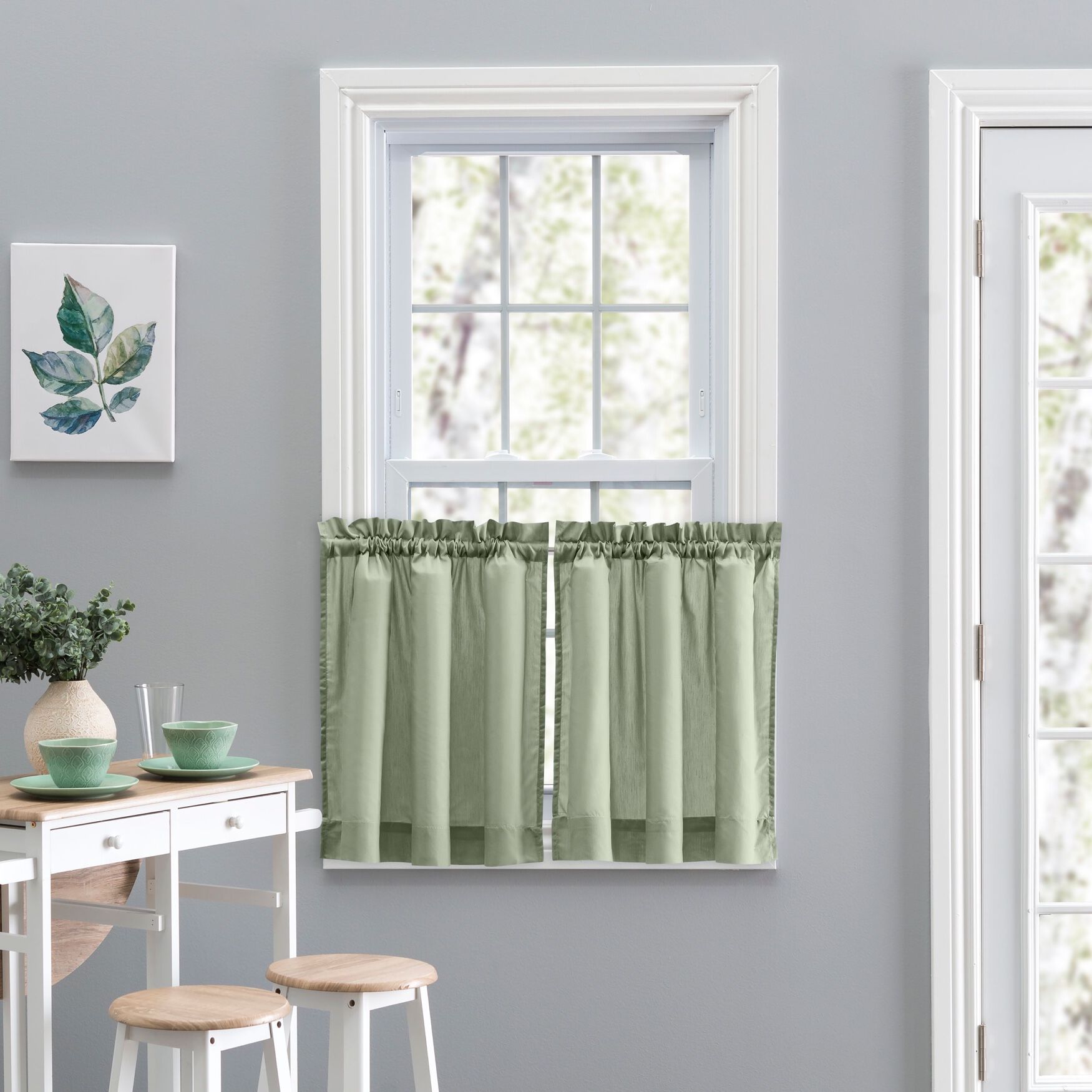 Stacey Curtain Tailored Tier Pair, SAGE, hi-res image number 0