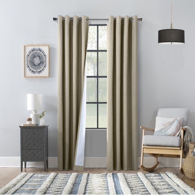 Thermaplus Bedford Indoor Grommet Curtain Panel Pair, TAUPE, hi-res image number 0