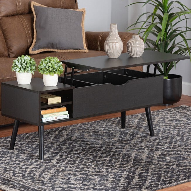 Roden Modern Two-Tone Black And Espresso Brown Finished Wood Coffee Table With Lift-Top Storage Compartment, , alternate image number 8
