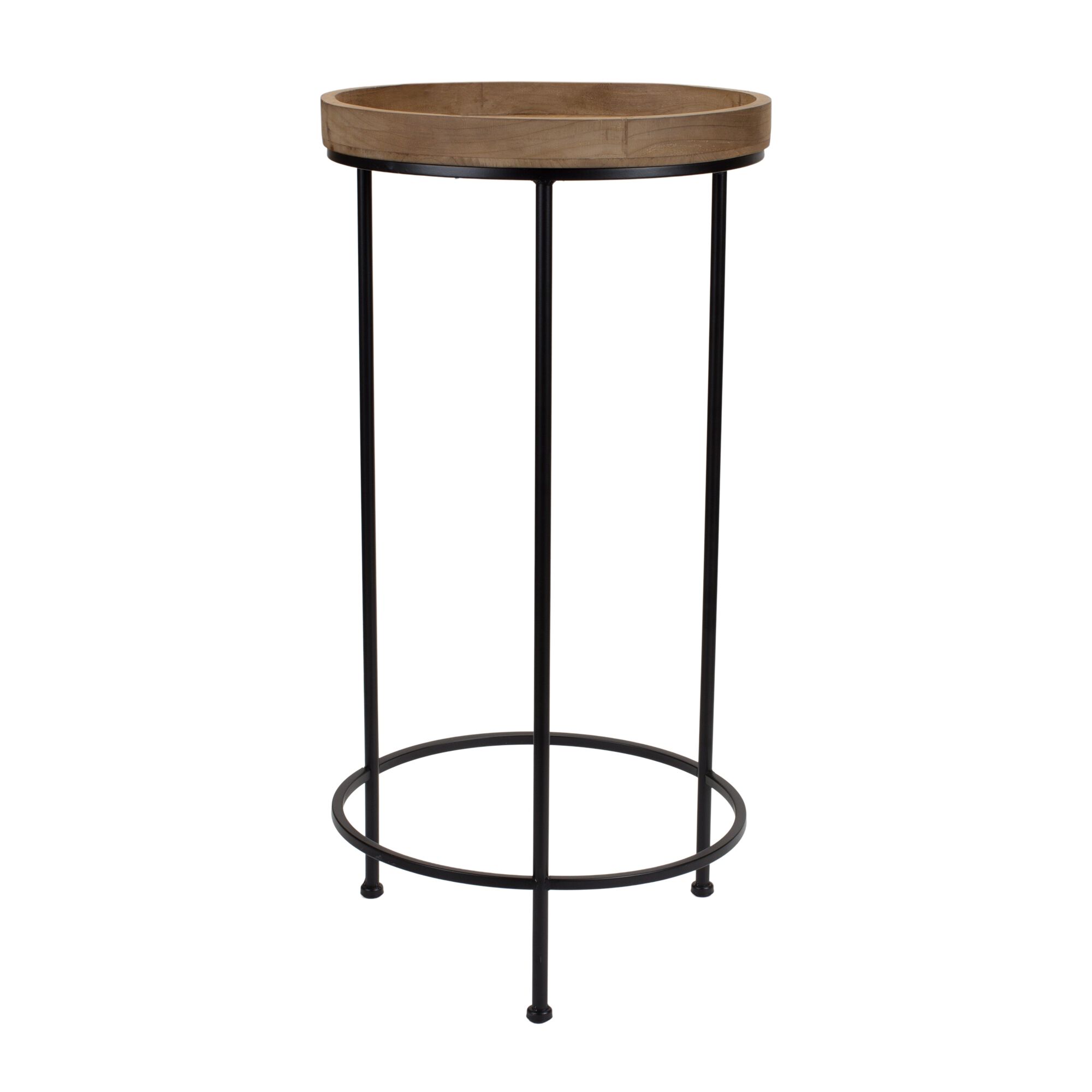 Round Wood and Metal Plant Stand Table (Set of 3), BROWN, alternate image number 1
