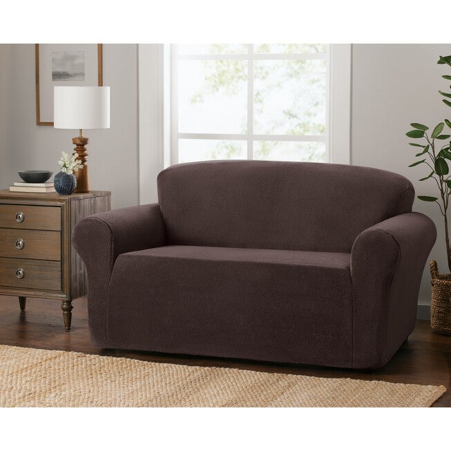 Stretch Sherpa Loveseat Cover, CHOCOLATE, hi-res image number 0