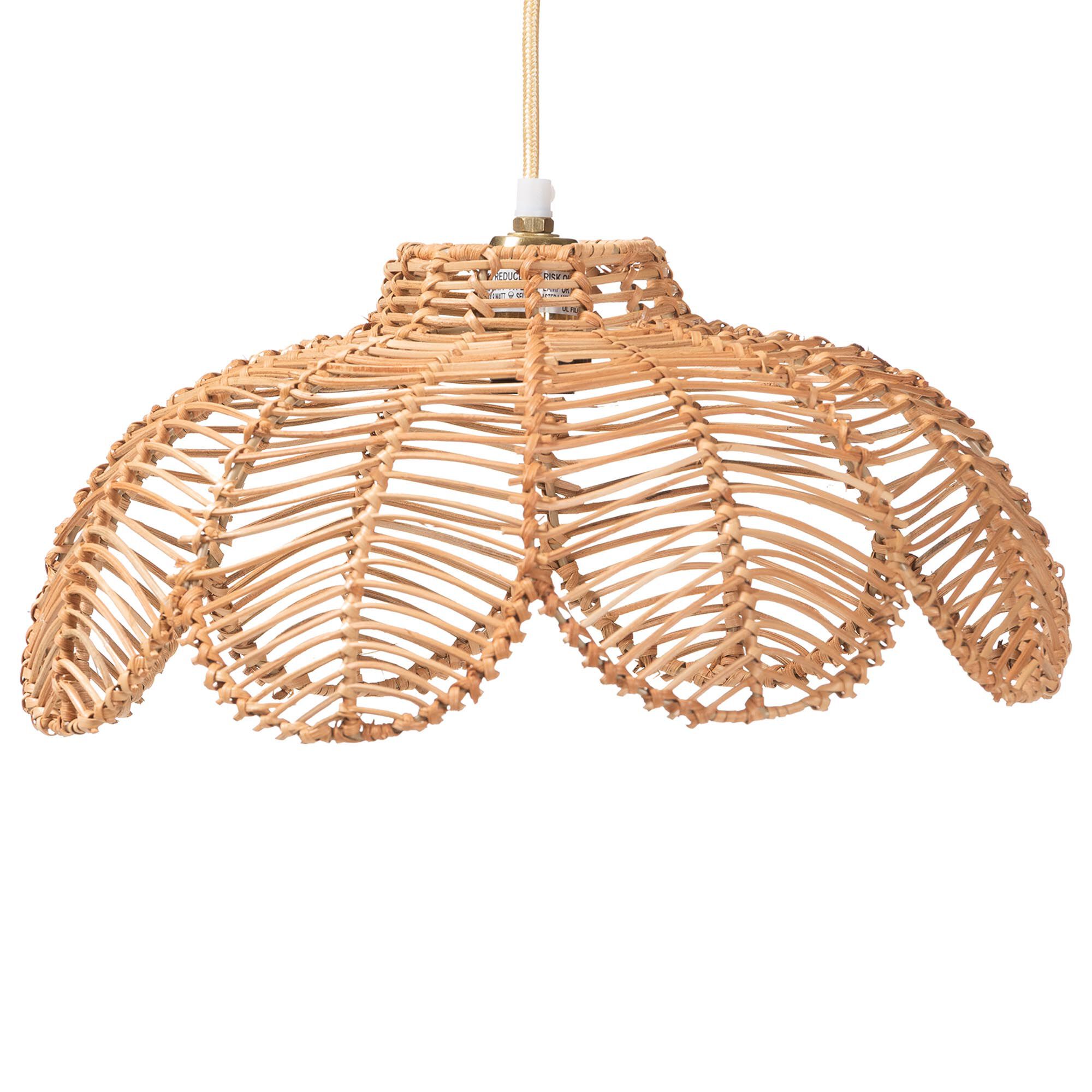 Neorah Natural Rattan Pendant Lampshade - Coastal Boho Ceiling Light Cover with Handcrafted Petal Shape, BROWN, alternate image number 1