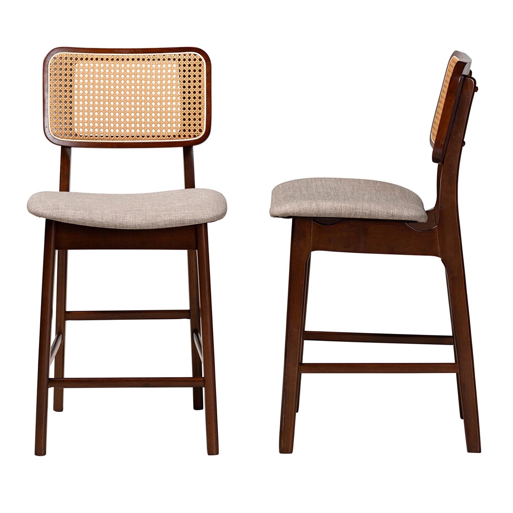 Dannon Mid-Century Modern Grey Fabric And Walnut Brown Finished Wood 2-Piece Counter Stool Set, , alternate image number 2