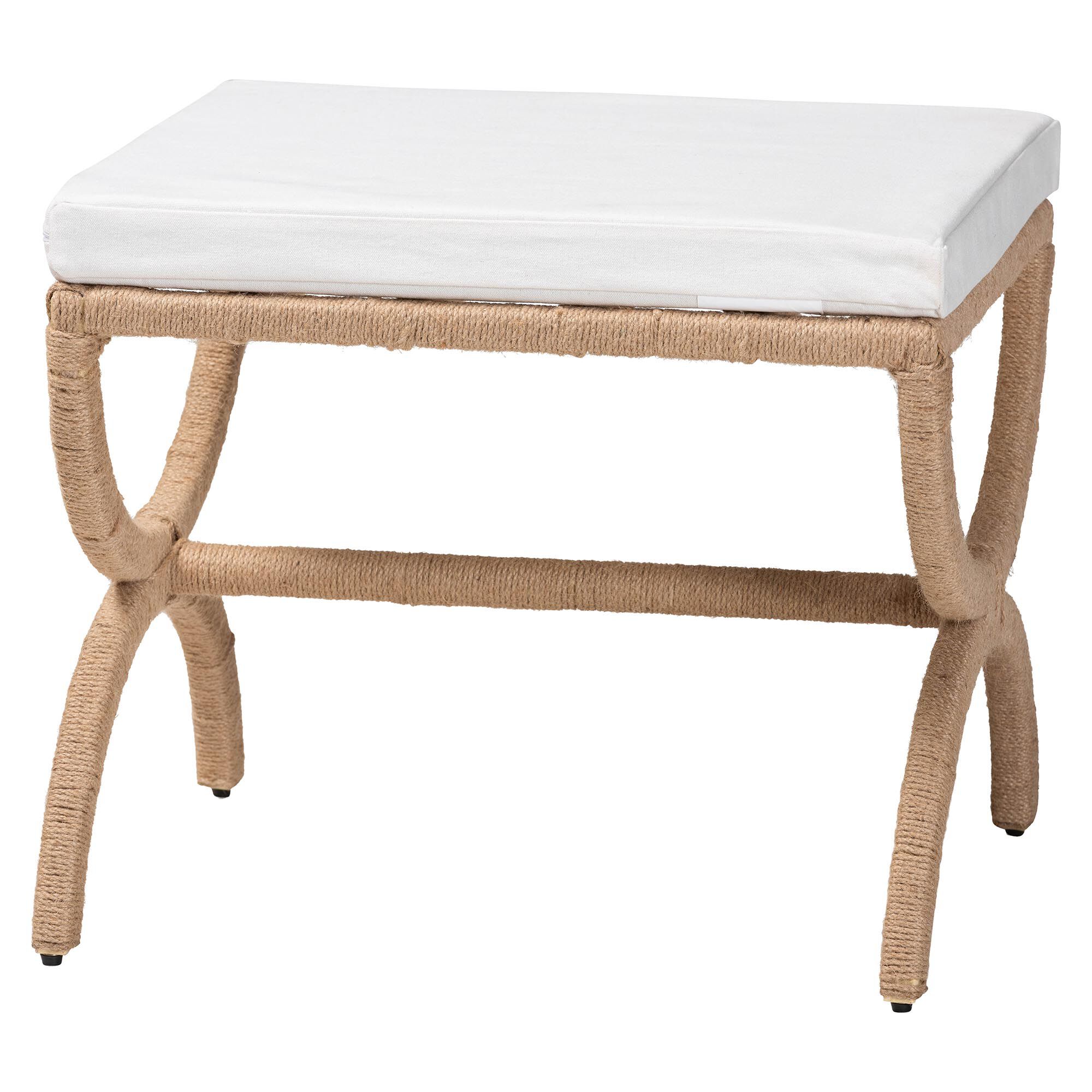 Maliyah Japandi Natural Jute Ottoman, BROWN, alternate image number 1