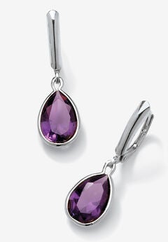 Sterling Silver Drop Earrings Pear Cut Simulated Birthstones