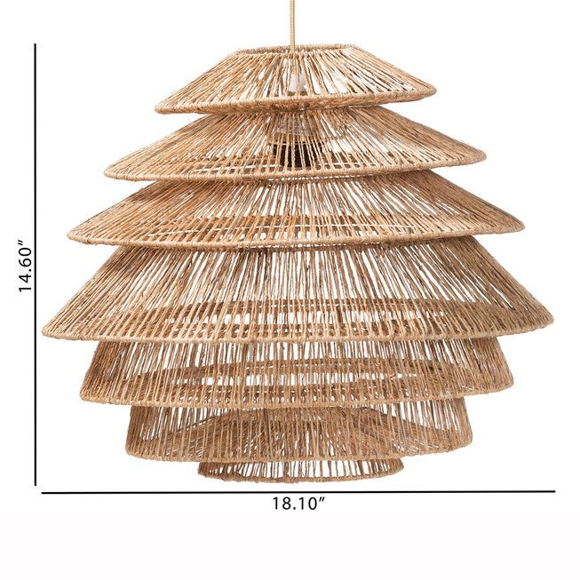 Kaede Handwoven Jute Pendant Lampshade - Coastal Boho Ceiling Light Cover with Tiered Design, BROWN, alternate image number null