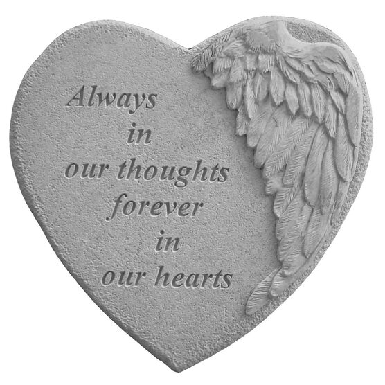 Always In Our Thoughts Winged Heart Garden Memorial Stone, GREY, hi-res image number null