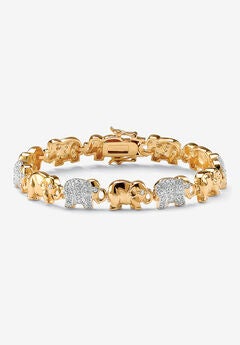 Gold-Plated Round Elephant Charm Bracelet Cubic Zirconia