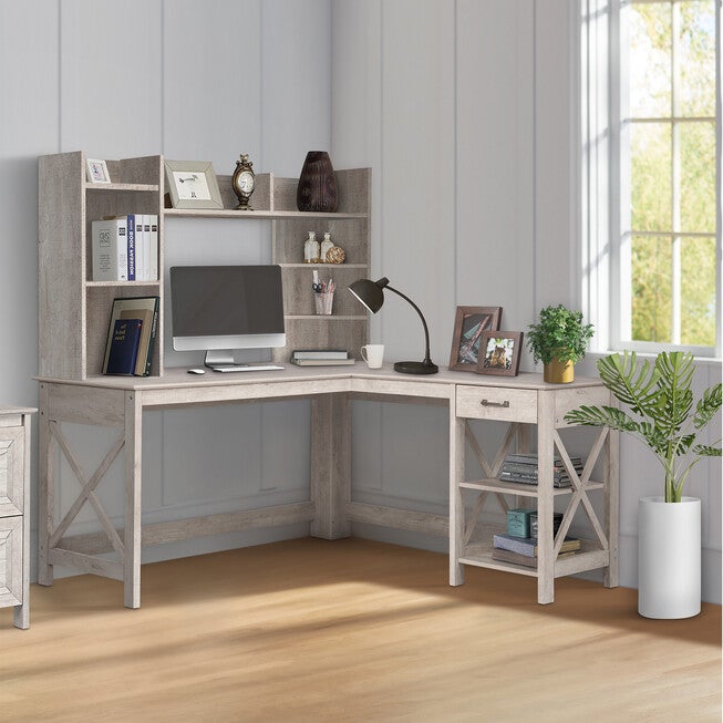 Honduras L-Shape Desk with 1 Drawer and 1 Open Shelf, , alternate image number null