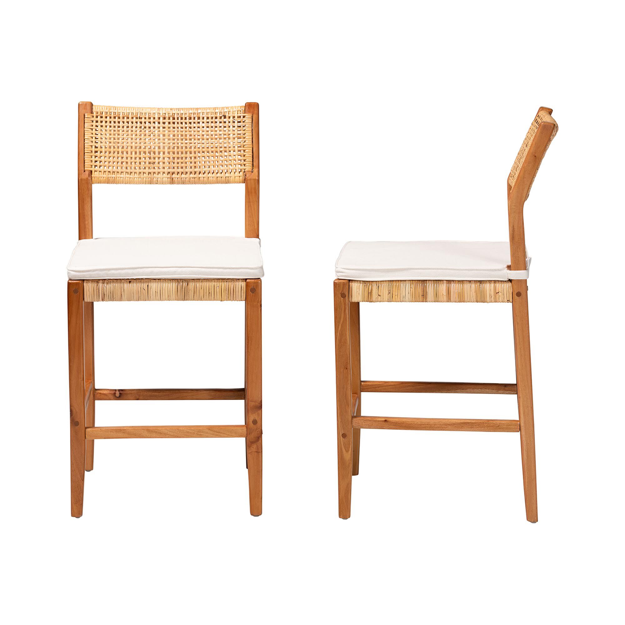 Chatura Natural Rattan and Mahogany Wood 2-Piece Counter Stool Set, HONEY, alternate image number 3