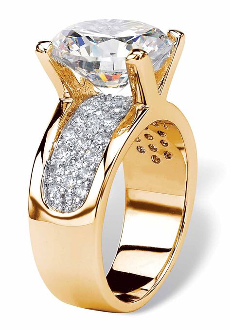 Yellow Gold-Plated Round Engagement Anniversary Ring Cubic Zirconia, , on-hover image number null