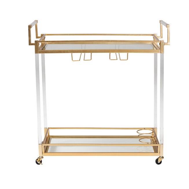 Savannah Contemporary Glam and Luxe Gold Metal and Glass Wine Cart, GOLD, alternate image number 2