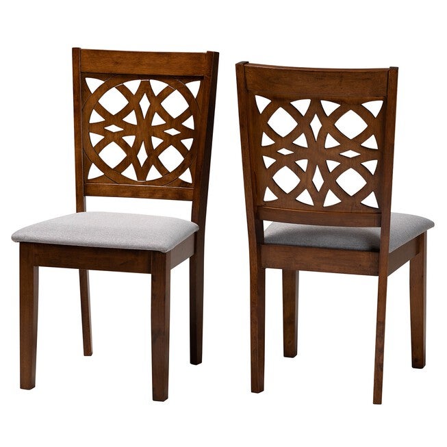 Abigail Modern Beige Fabric And Dark Brown Finished Wood 2-Piece Dining Chair Set, GREY WALNUT BROWN, hi-res image number null