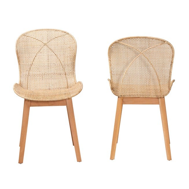 Sabelle Japandi Greywashed Rattan and Black Metal 2-Piece Dining Chair Set, NATURAL BROWN, alternate image number 3