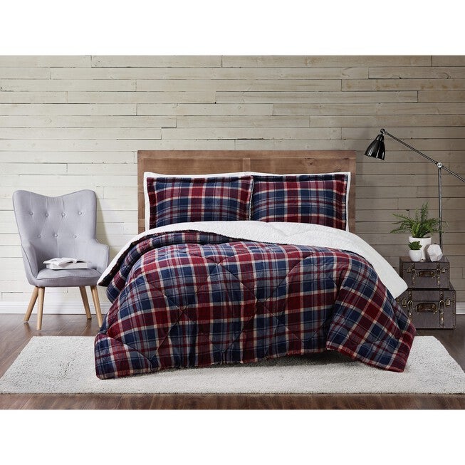 Cuddle Warmth Printed Plaid Comforter Set, PLAID BLUE RED, hi-res image number null