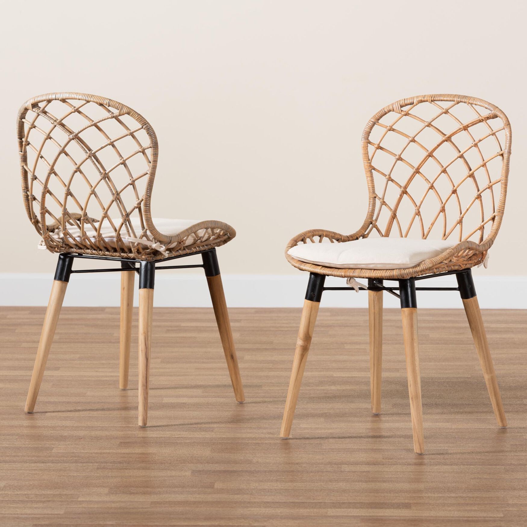 Sabelle Modern Bohemian Black Finished Rattan And Metal Dining Chair, , alternate image number 13
