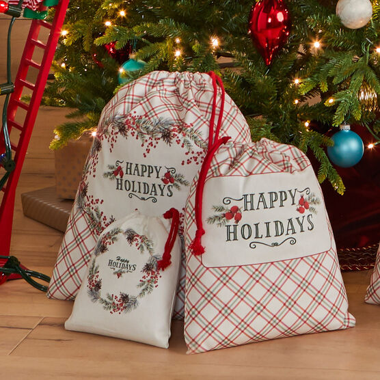 3-PC. CHRISTMAS CANVAS GIFT BAGS, MULTI, hi-res image number null