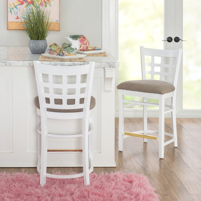 Lola Counter Stool White Upholstered Set of 2, , alternate image number null
