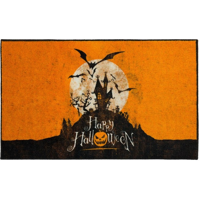 Halloween Hill Orange Kitchen Rug, ORANGE, hi-res image number 0