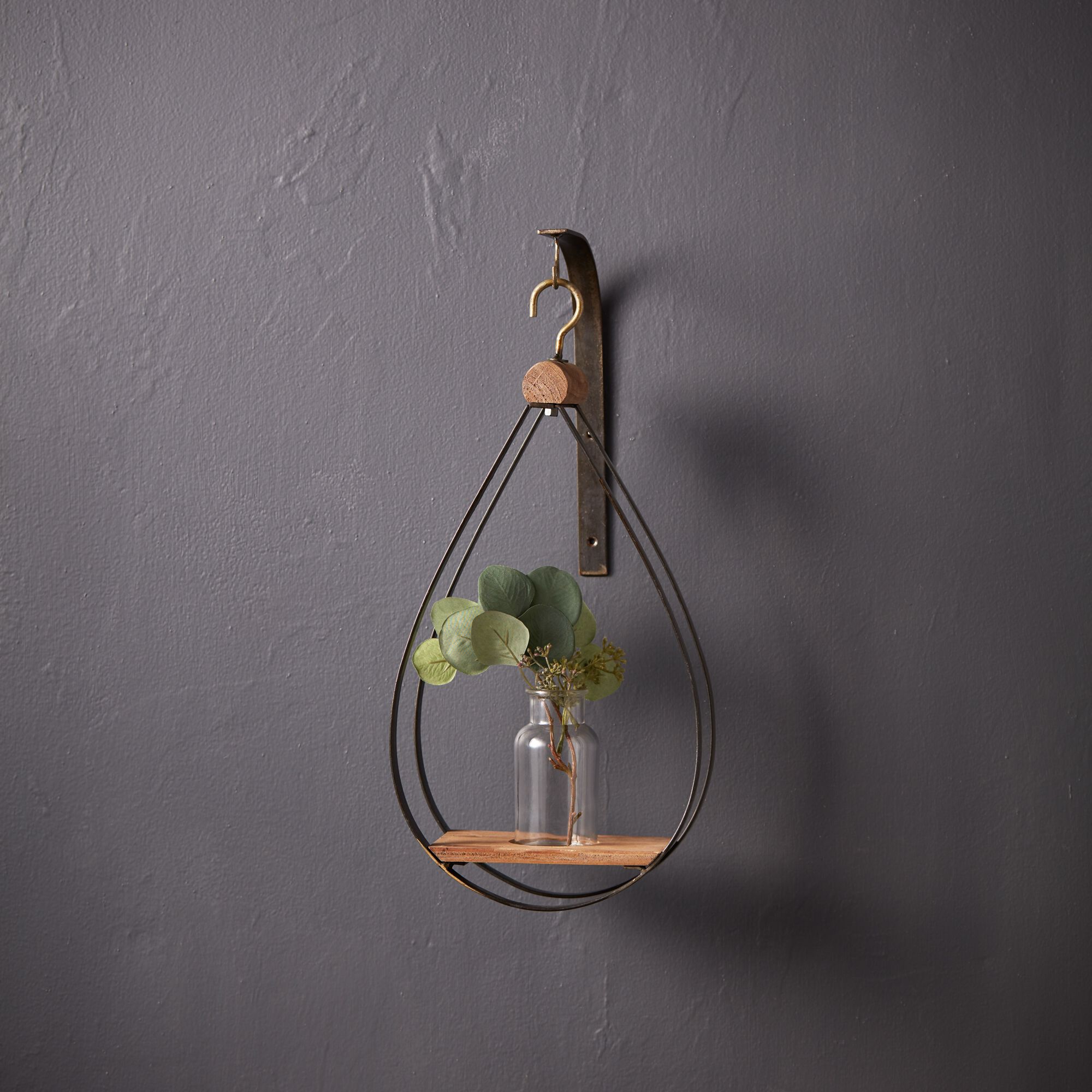 Hanging Bottle Vase in Teardrop Frame Set of 2, NATURAL BLACK, alternate image number 2