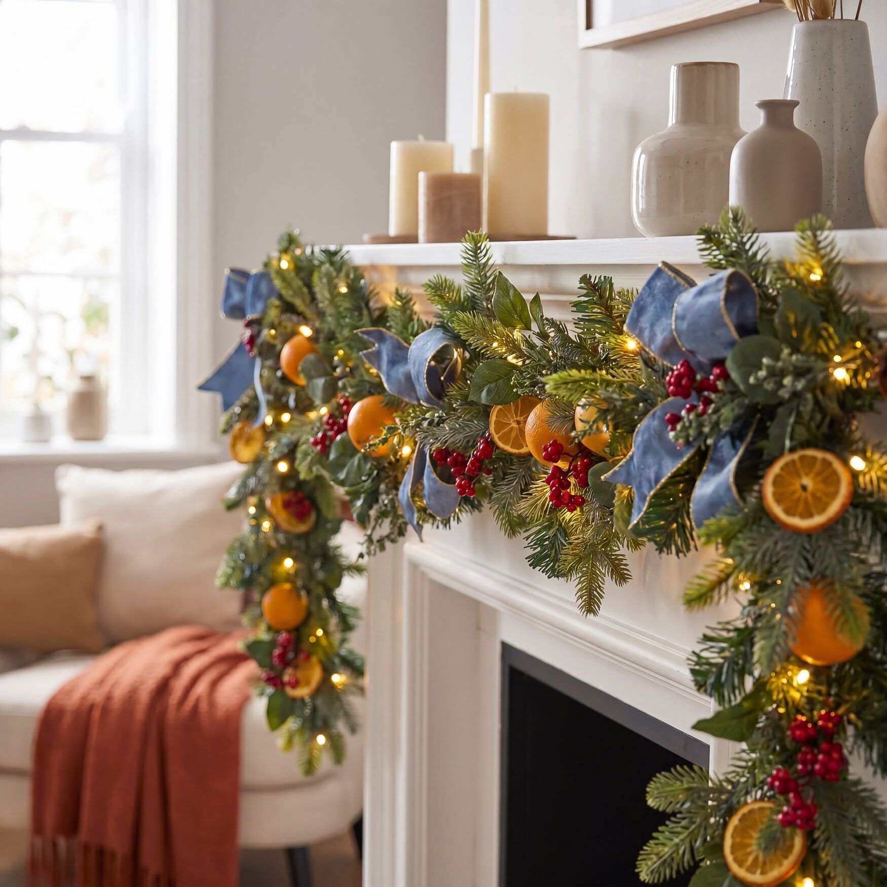 6 Ft. Pre-Lit Indigo Harvest Garland