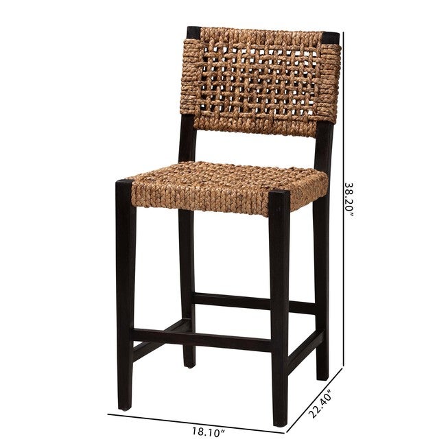 Alise Modern Bohemian Dark Brown Mahogany Wood and Seagrass Counter Stool, , alternate image number 15