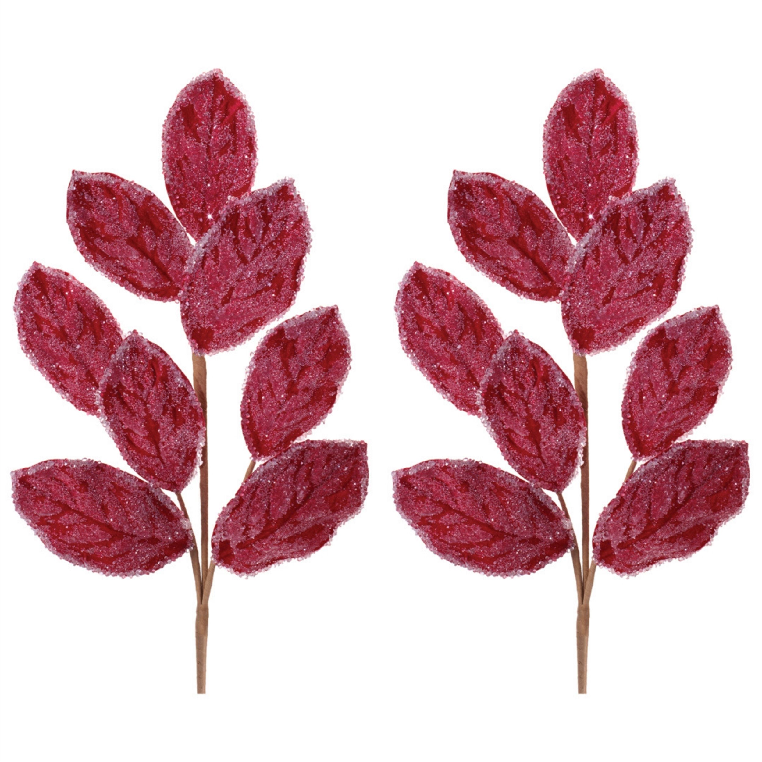 Beaded Magnolia Leaf Spray (Set of 2), RED, alternate image number 4