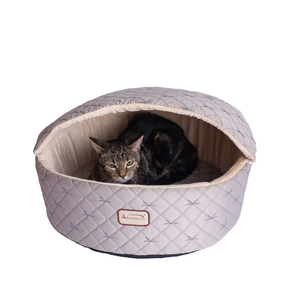 Cuddle Cave Cat Bed With Detachable & Collasible Zipper Top, Medium, Pale Silver and Beige, SILVER, hi-res image number null