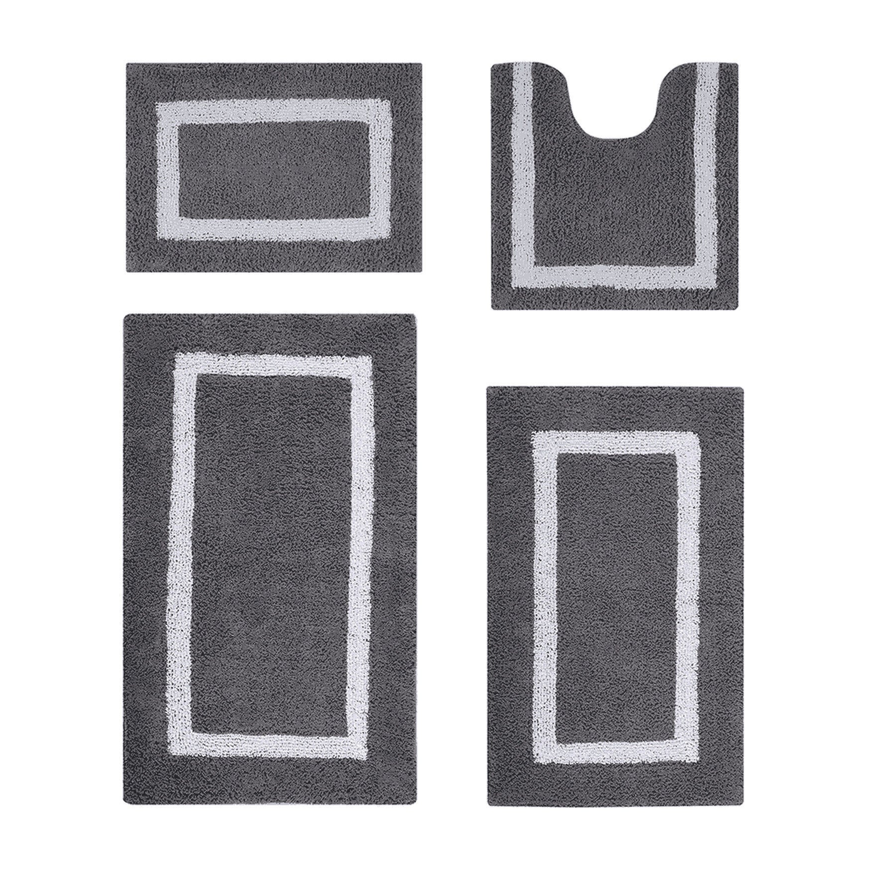 Hotel Collection 100% Cotton 4 Piece (17 inches X 24 inches | 20 inches X 20 inches | 21 inches X 34 inches | 24 inches X 40 inches) Bath Rug Set, GRAY WHITE, hi-res image number 0