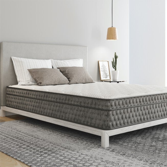 11 inches Gel Memory Foam Quilted Hybrid, Medium, Twin Mattress, WHITE GREY, hi-res image number null