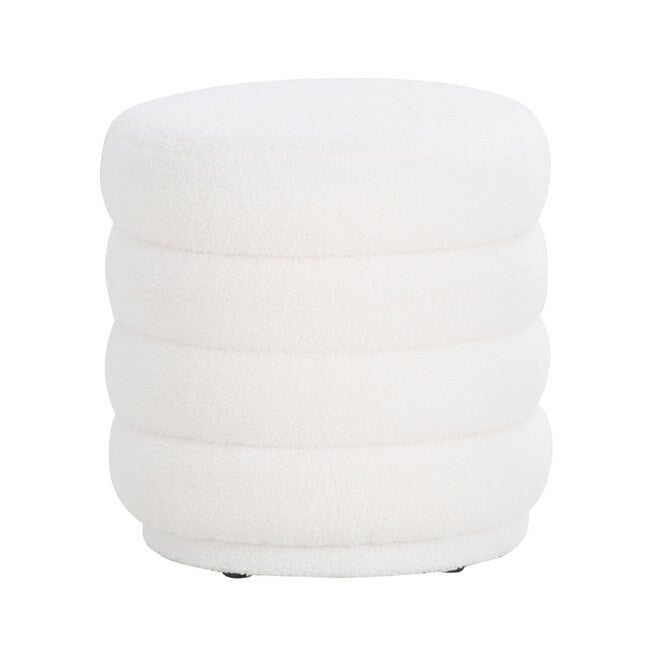Kathy White Sherpa Round Ottoman Ottomans, WHITE, hi-res image number 0