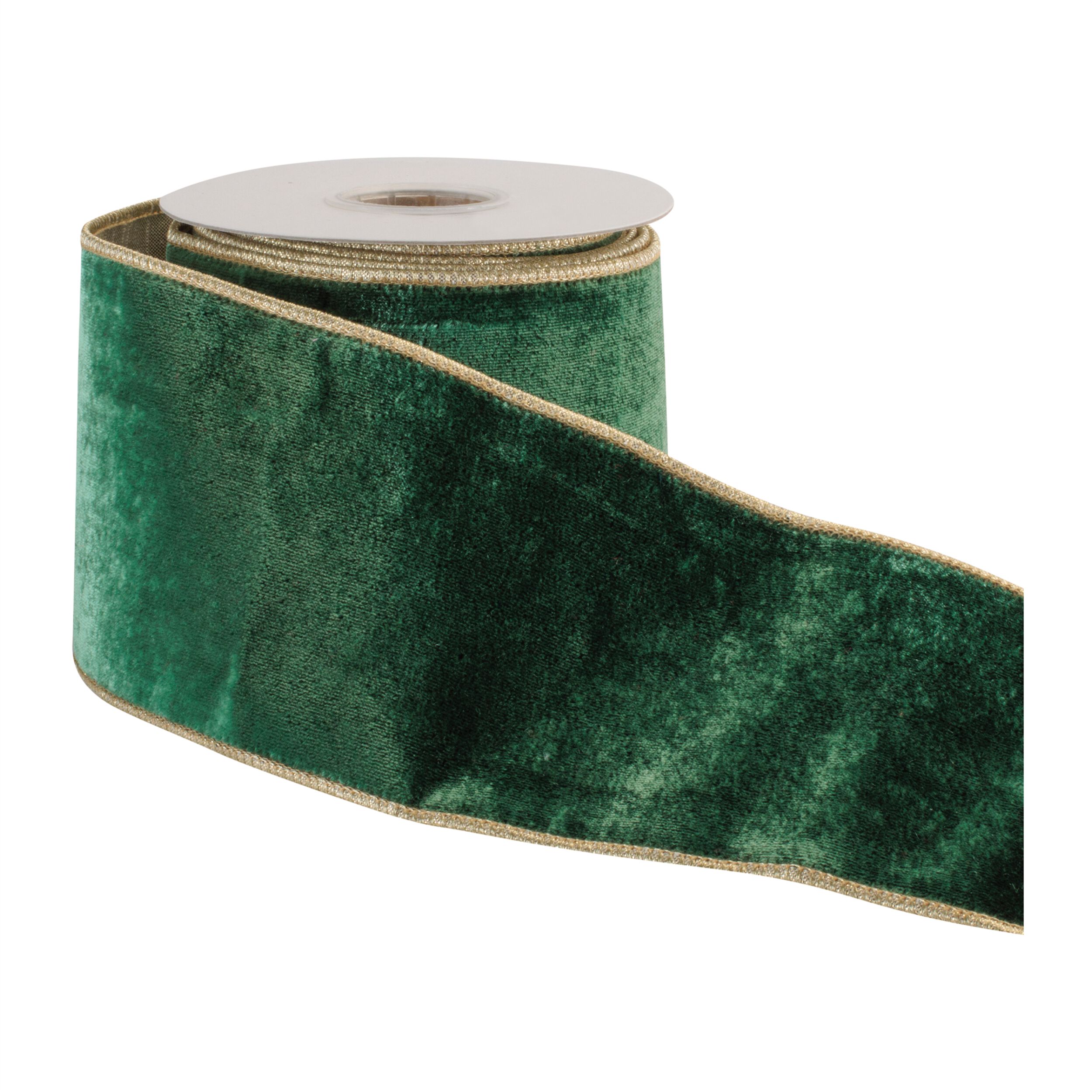 Velvet Wired Ribbon (Set of 2), GREEN GOLD, alternate image number 1