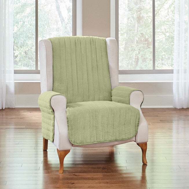 Recliner Reversible Plush Stripe Furniture Protector, LIGHT SAGE, hi-res image number null