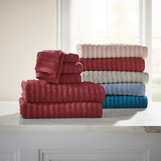 6-PC. Set, Ribbed Towel Collection, BURGUNDY, hi-res image number null