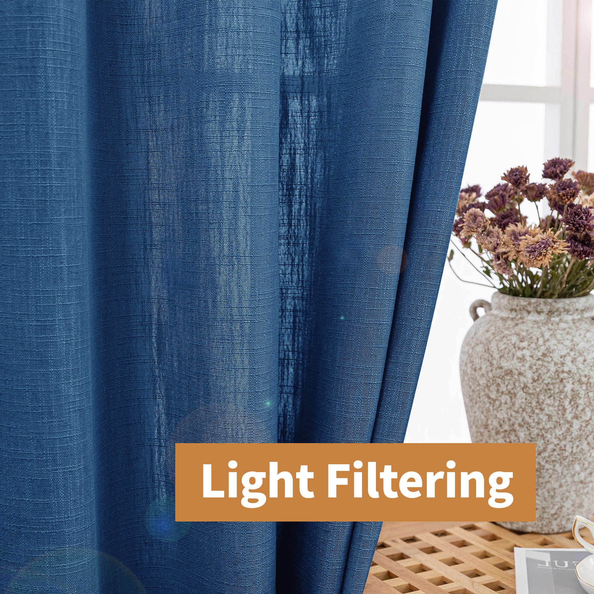 Slub Linen Texture Privacy and Light Filtering Grommet Pair, NAVY BLUE, alternate image number 3