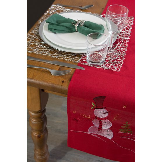 Embroidered Snowman Table Runner, , on-hover image number null