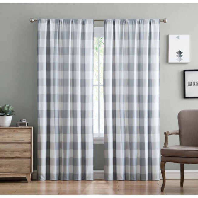 Everyday Buffalo Plaid Drapes, GRAY, hi-res image number 0