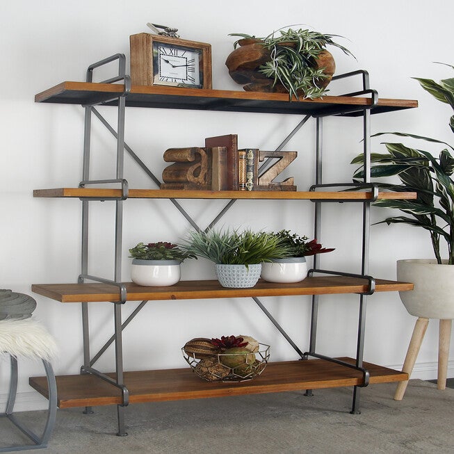 Dark Brown Wood Industrial Shelving Unit, 67 inches x 43 inches x 16 inches, , alternate image number 4